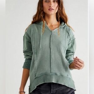 Free People We The Free On The Edge Hooded Thermal Knit Sweater